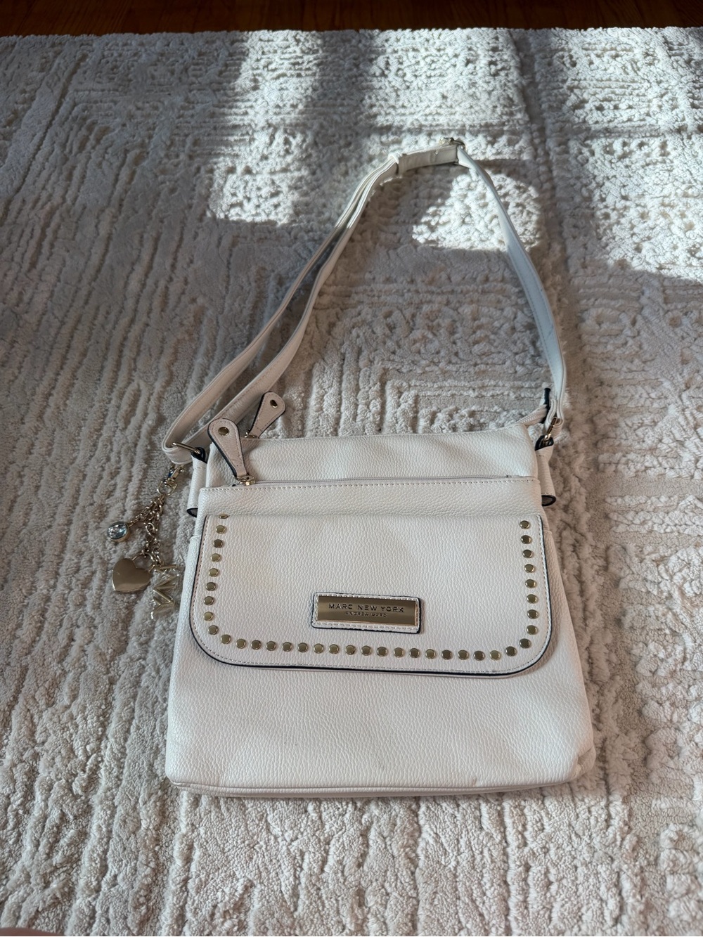 Marc New York Andrew Marc White Crossbody with Stud and Charm Accents